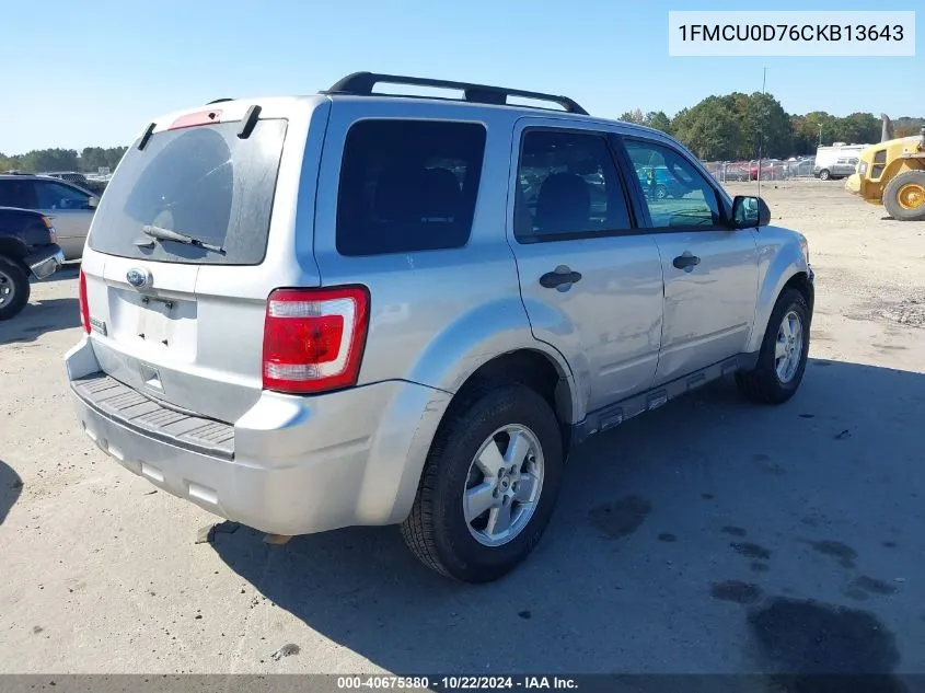 2012 Ford Escape Xlt VIN: 1FMCU0D76CKB13643 Lot: 40675380