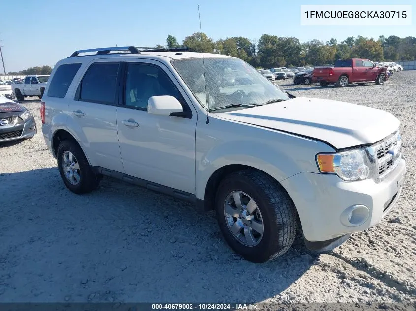 2012 Ford Escape Limited VIN: 1FMCU0EG8CKA30715 Lot: 40679002