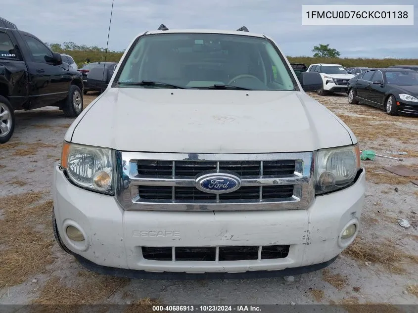 2012 Ford Escape Xlt VIN: 1FMCU0D76CKC01138 Lot: 40686913