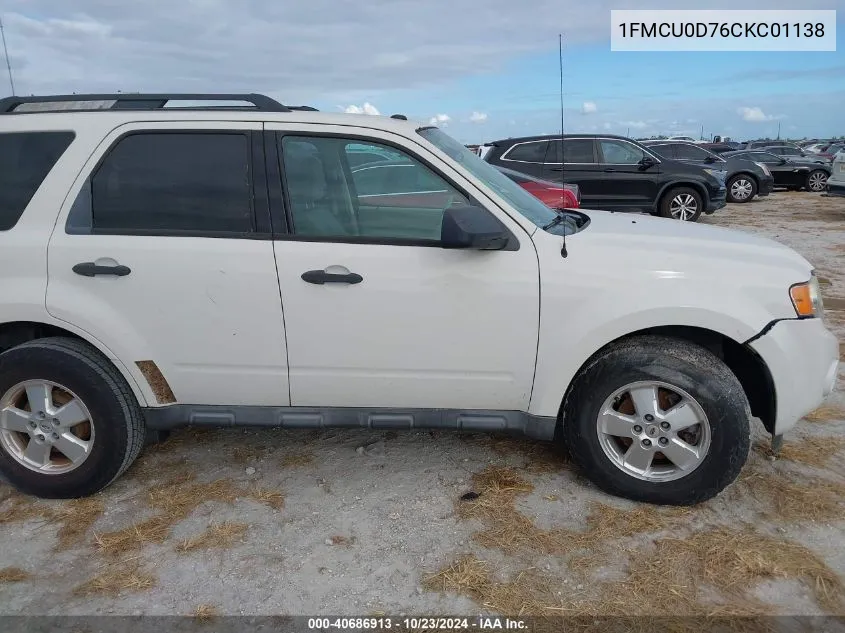 2012 Ford Escape Xlt VIN: 1FMCU0D76CKC01138 Lot: 40686913