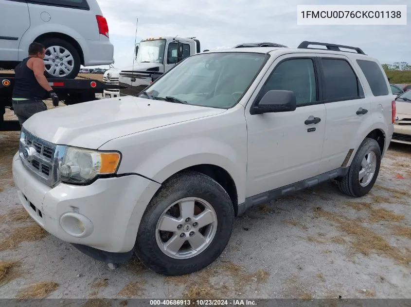 2012 Ford Escape Xlt VIN: 1FMCU0D76CKC01138 Lot: 40686913