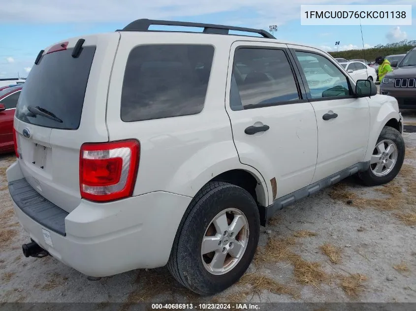 2012 Ford Escape Xlt VIN: 1FMCU0D76CKC01138 Lot: 40686913