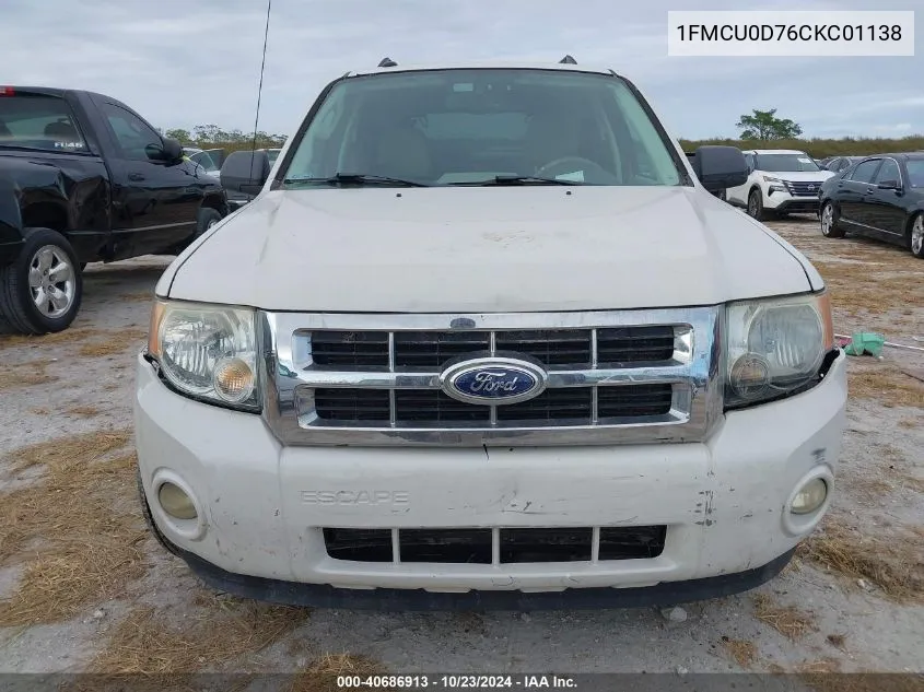 2012 Ford Escape Xlt VIN: 1FMCU0D76CKC01138 Lot: 40686913