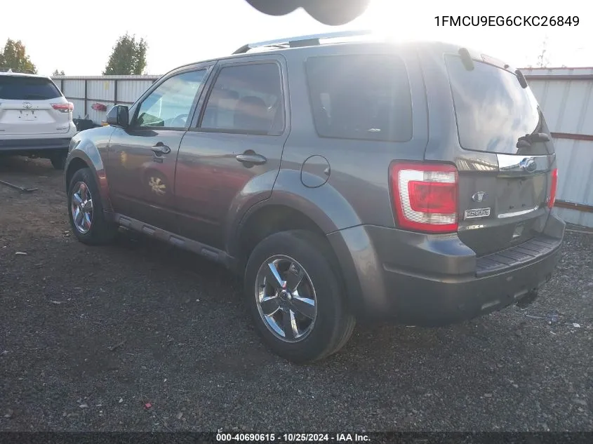 2012 Ford Escape Limited VIN: 1FMCU9EG6CKC26849 Lot: 40690615