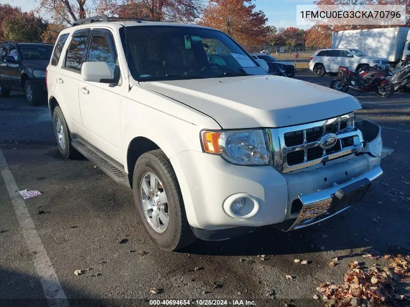 2012 Ford Escape Limited VIN: 1FMCU0EG3CKA70796 Lot: 40694654