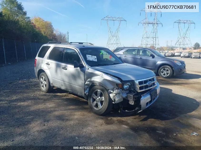 2012 Ford Escape Xlt VIN: 1FMCU9D77CKB70681 Lot: 40702232