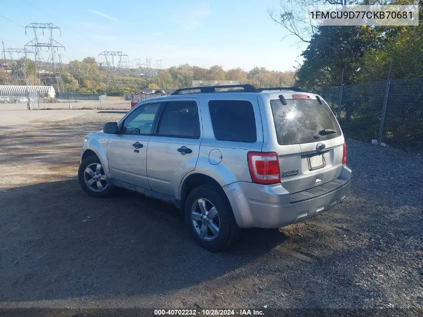 1FMCU9D77CKB70681 2012 Ford Escape Xlt