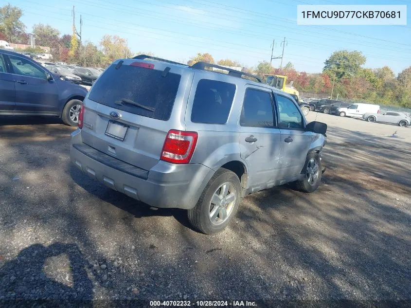 2012 Ford Escape Xlt VIN: 1FMCU9D77CKB70681 Lot: 40702232