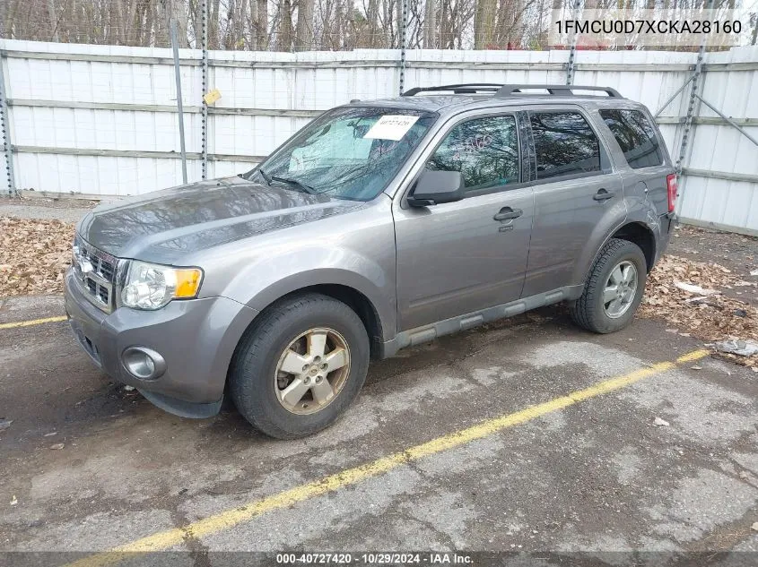 2012 Ford Escape Xlt VIN: 1FMCU0D7XCKA28160 Lot: 40727420