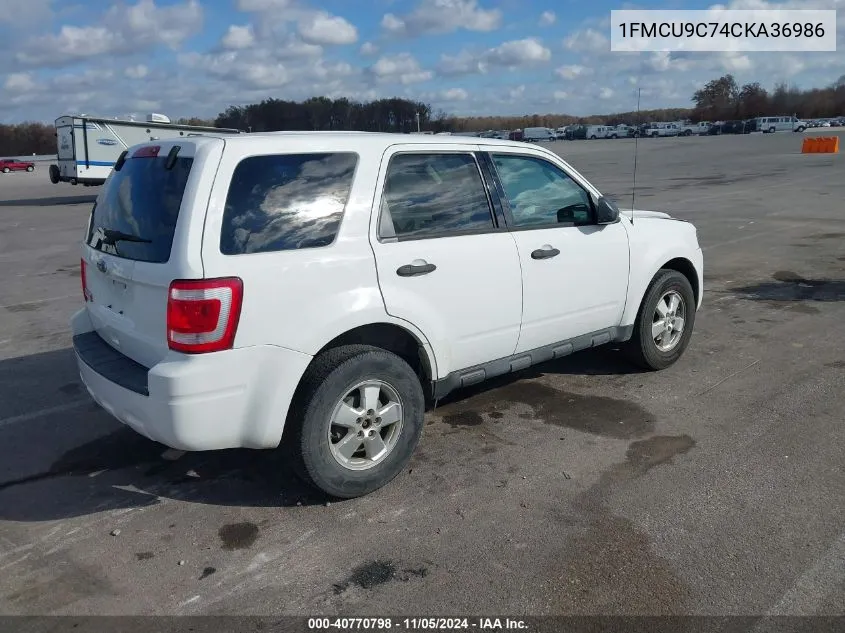 2012 Ford Escape Xls VIN: 1FMCU9C74CKA36986 Lot: 40770798