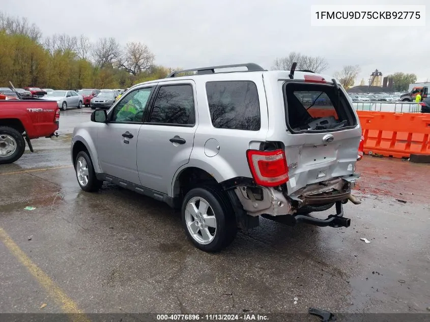 2012 Ford Escape Xlt VIN: 1FMCU9D75CKB92775 Lot: 40776896