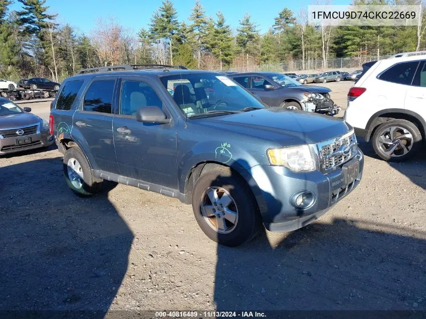 2012 Ford Escape Xlt VIN: 1FMCU9D74CKC22669 Lot: 40816489