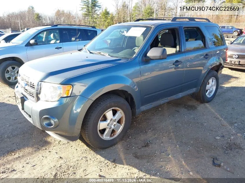 2012 Ford Escape Xlt VIN: 1FMCU9D74CKC22669 Lot: 40816489