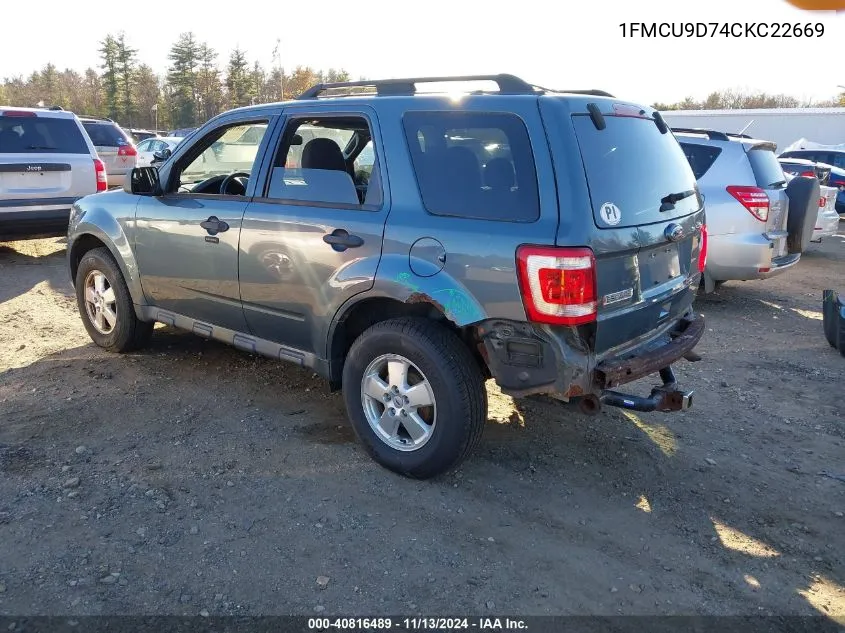 2012 Ford Escape Xlt VIN: 1FMCU9D74CKC22669 Lot: 40816489