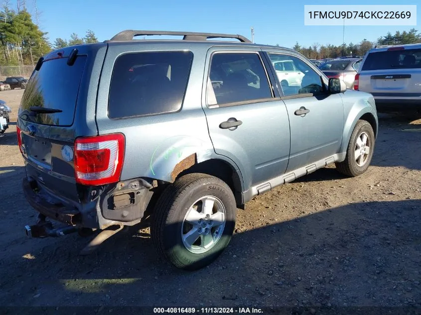 2012 Ford Escape Xlt VIN: 1FMCU9D74CKC22669 Lot: 40816489