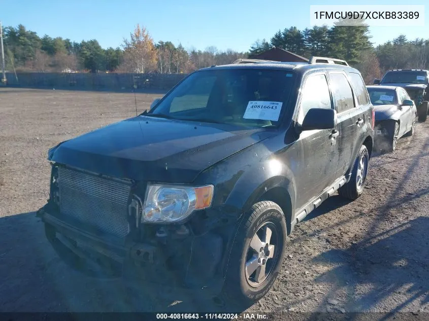 2012 Ford Escape Xlt VIN: 1FMCU9D7XCKB83389 Lot: 40816643