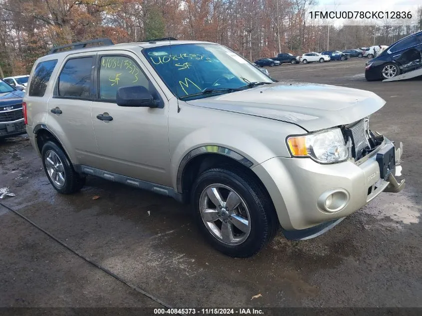 2012 Ford Escape Xlt VIN: 1FMCU0D78CKC12836 Lot: 40845373