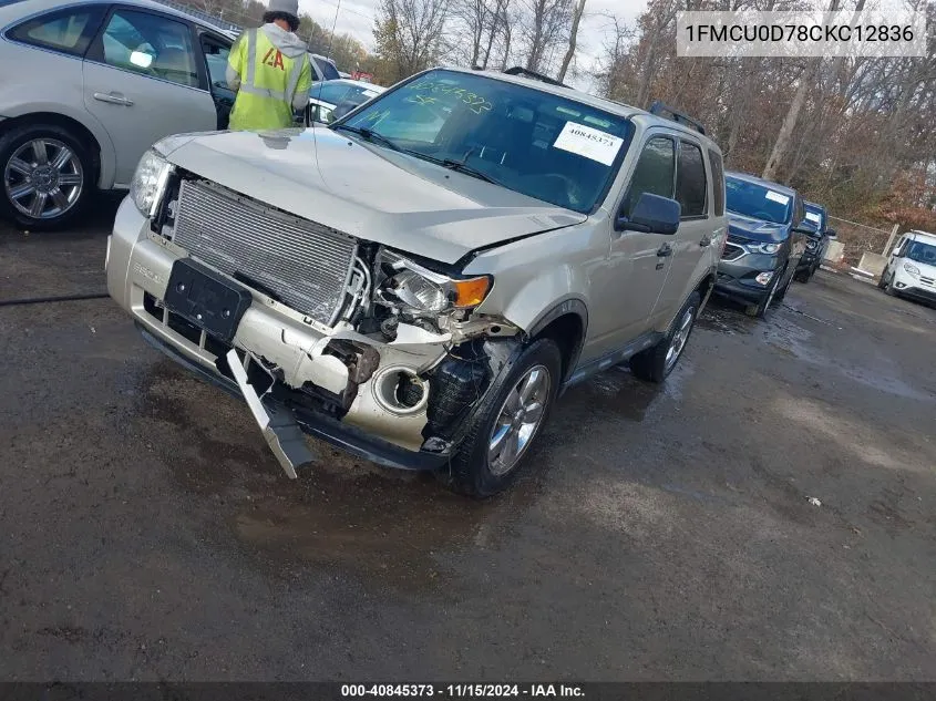 2012 Ford Escape Xlt VIN: 1FMCU0D78CKC12836 Lot: 40845373