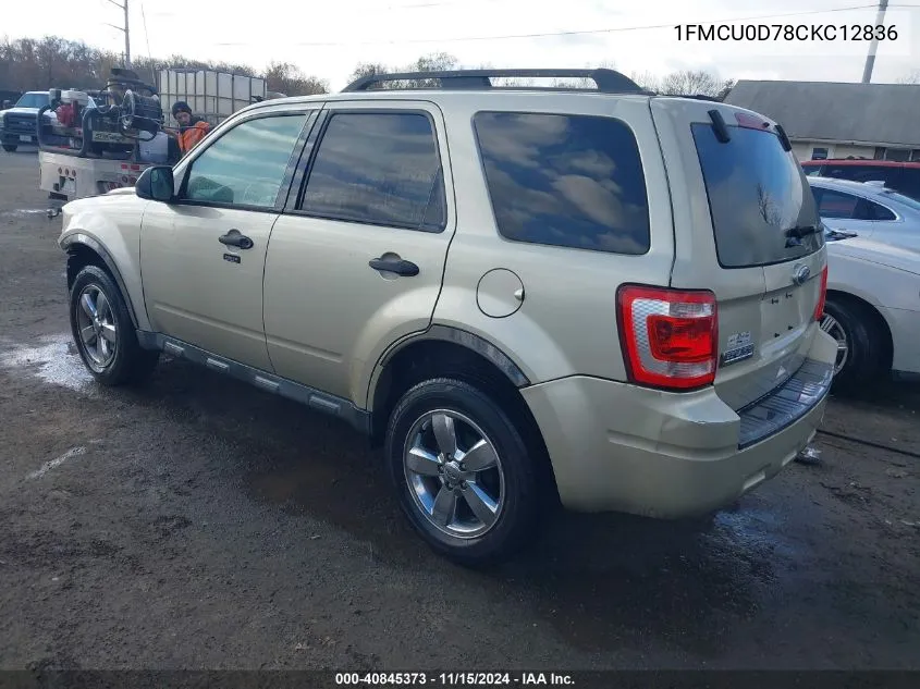 2012 Ford Escape Xlt VIN: 1FMCU0D78CKC12836 Lot: 40845373