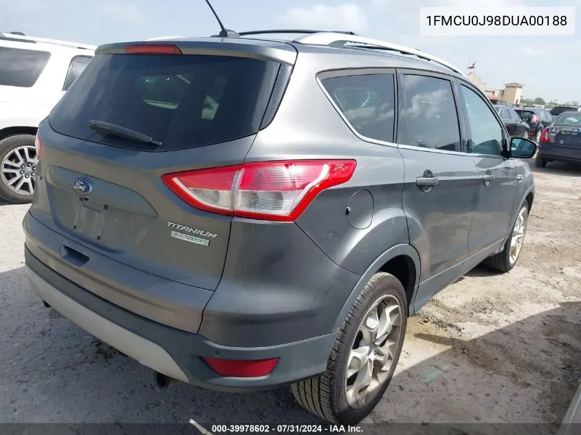 2013 Ford Escape Titanium VIN: 1FMCU0J98DUA00188 Lot: 39978602