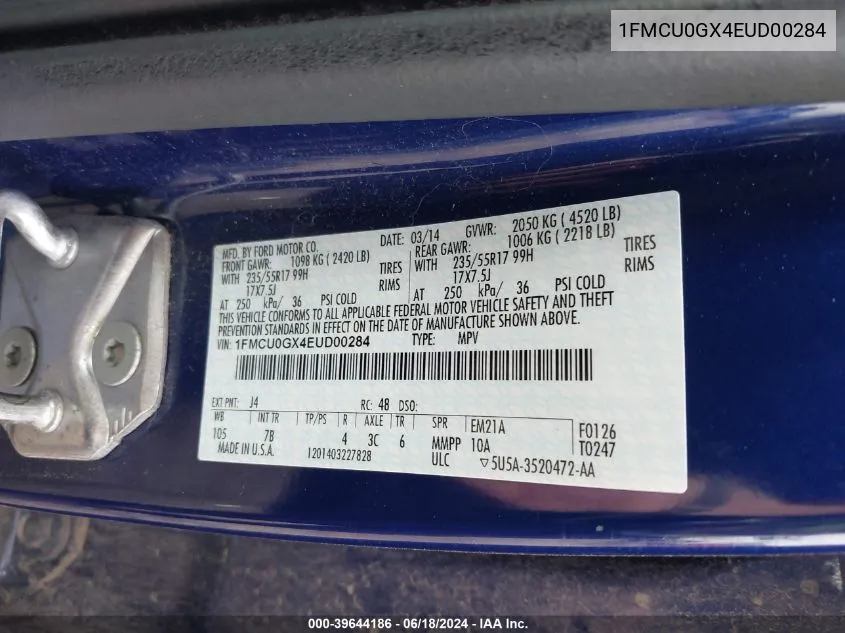 1FMCU0GX4EUD00284 2014 Ford Escape Se