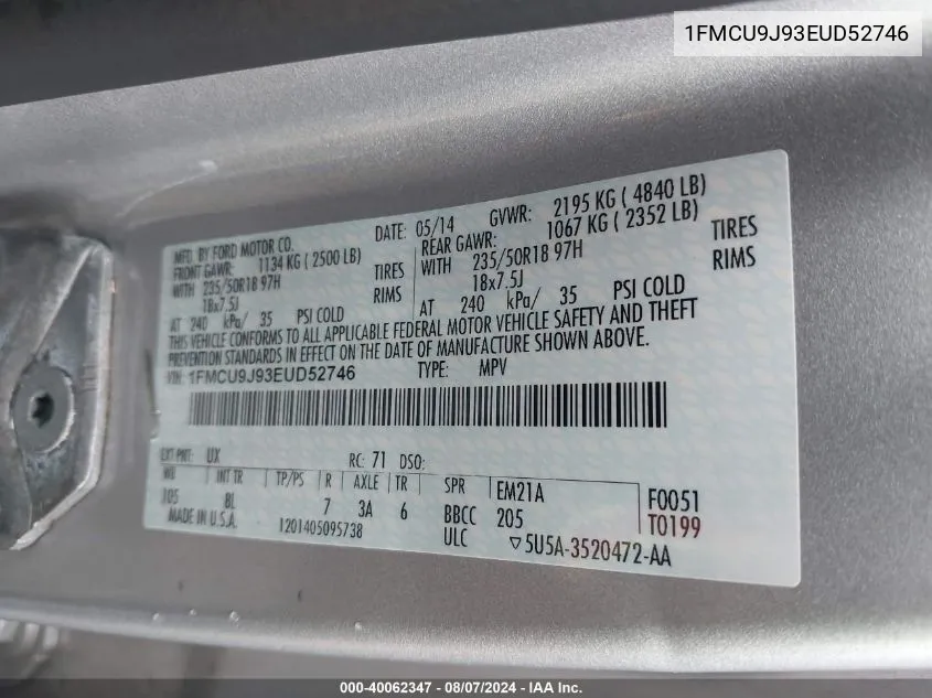 1FMCU9J93EUD52746 2014 Ford Escape Titanium