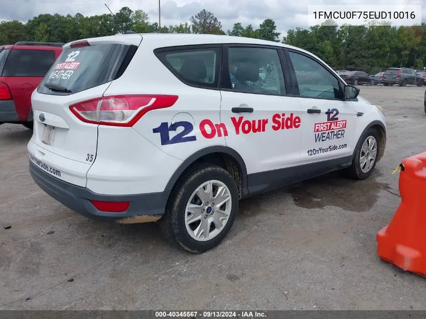 2014 Ford Escape S VIN: 1FMCU0F75EUD10016 Lot: 40345567