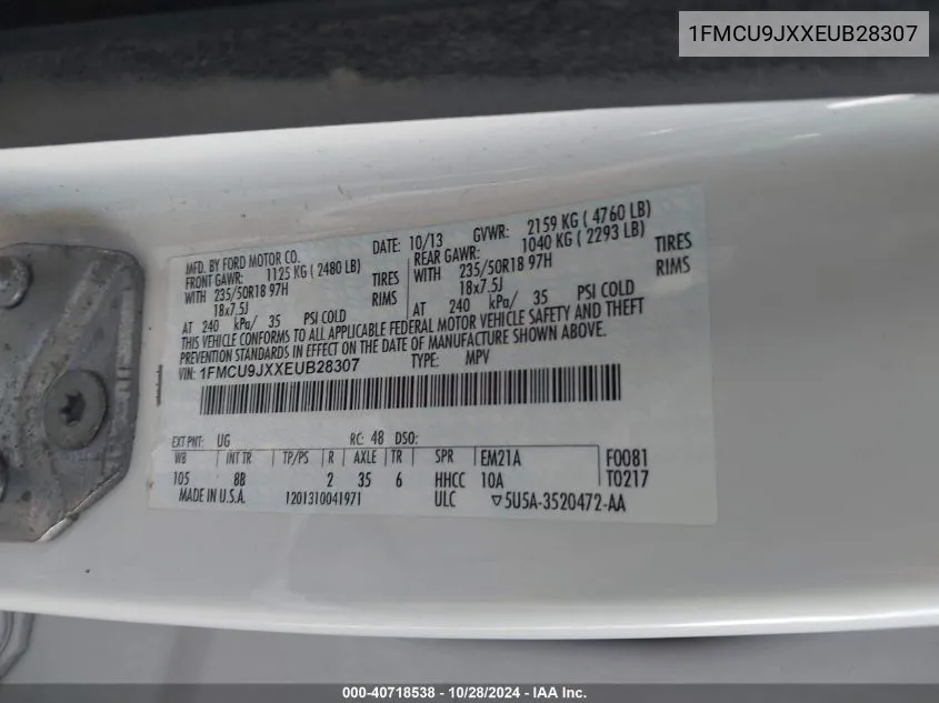 1FMCU9JXXEUB28307 2014 Ford Escape Titanium