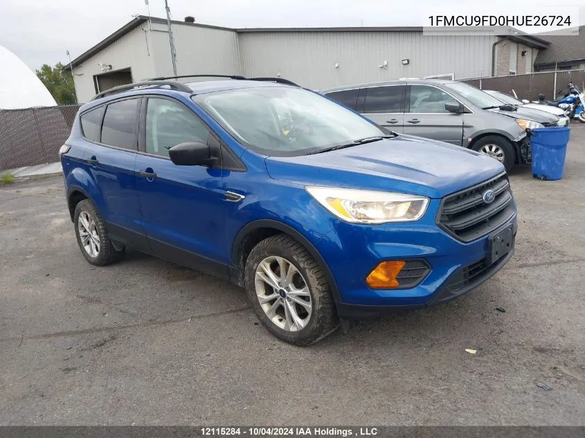 2017 Ford Escape S VIN: 1FMCU9FD0HUE26724 Lot: 12115284