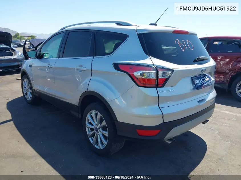 2017 Ford Escape Titanium VIN: 1FMCU9JD6HUC51922 Lot: 39668123