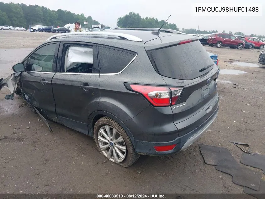 2017 Ford Escape Titanium VIN: 1FMCU0J98HUF01488 Lot: 40033510