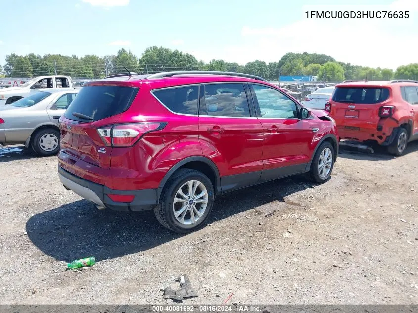 2017 Ford Escape Se VIN: 1FMCU0GD3HUC76635 Lot: 40081692