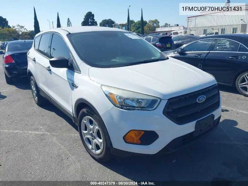 2017 Ford Escape S VIN: 1FMCU0F70HUC51431 Lot: 40247379