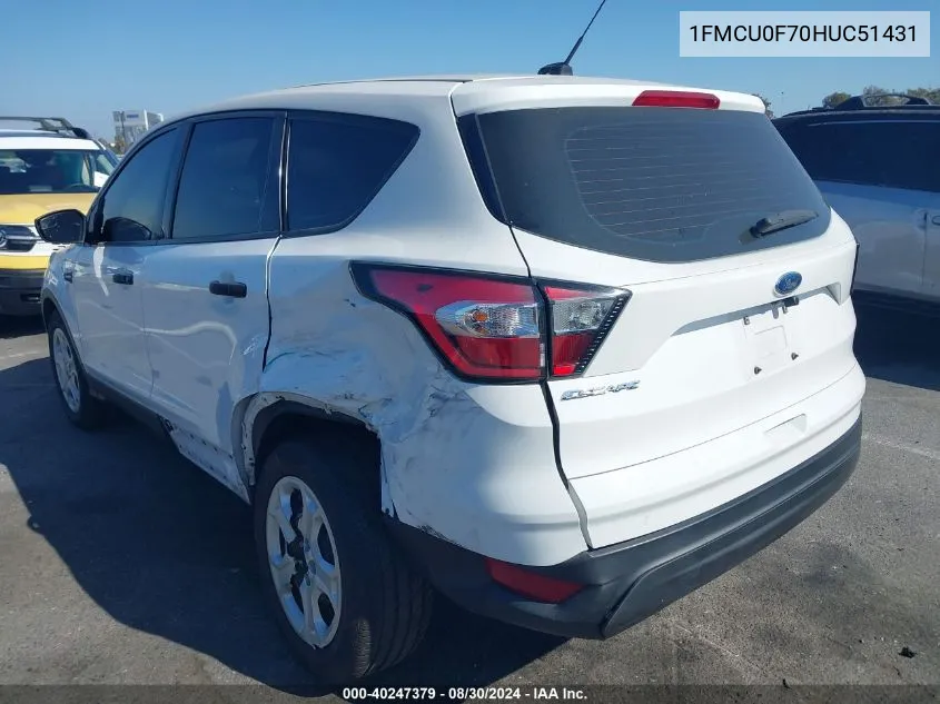 2017 Ford Escape S VIN: 1FMCU0F70HUC51431 Lot: 40247379