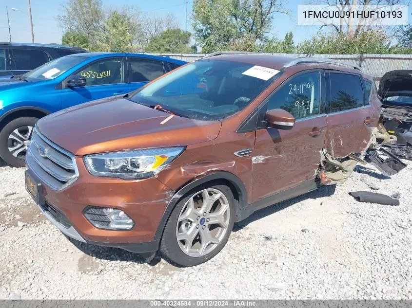 2017 Ford Escape Titanium VIN: 1FMCU0J91HUF10193 Lot: 40324584