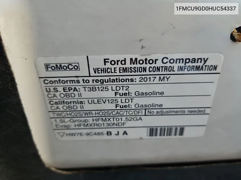 1FMCU9GD0HUC54337 2017 Ford Escape Se