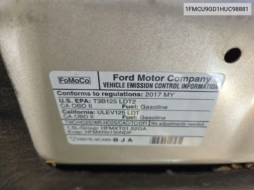 2017 Ford Escape Se VIN: 1FMCU9GD1HUC98881 Lot: 40574482