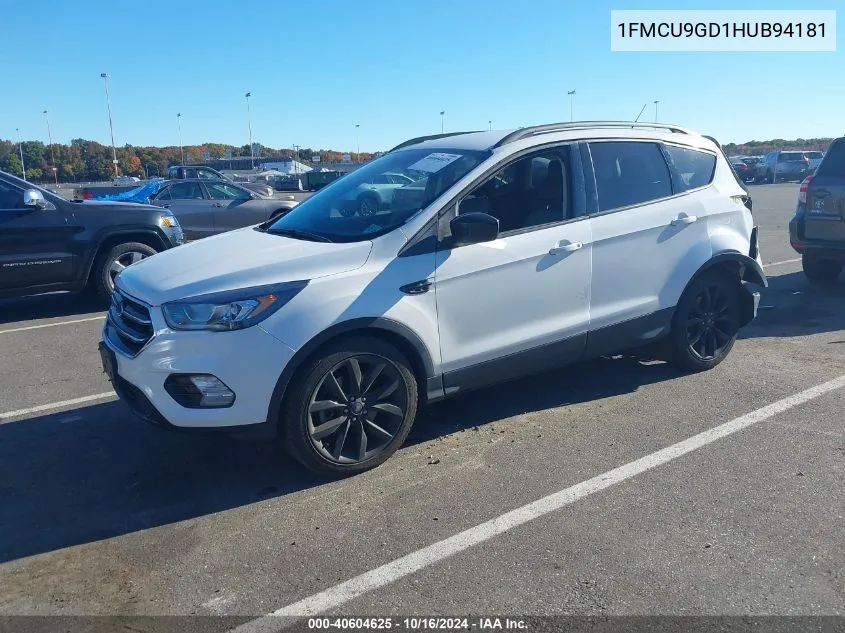 2017 Ford Escape Se VIN: 1FMCU9GD1HUB94181 Lot: 40604625