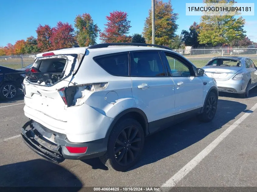 2017 Ford Escape Se VIN: 1FMCU9GD1HUB94181 Lot: 40604625