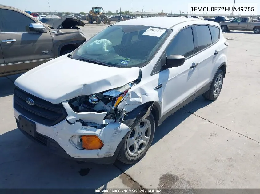 2017 Ford Escape S VIN: 1FMCU0F72HUA49755 Lot: 40606006