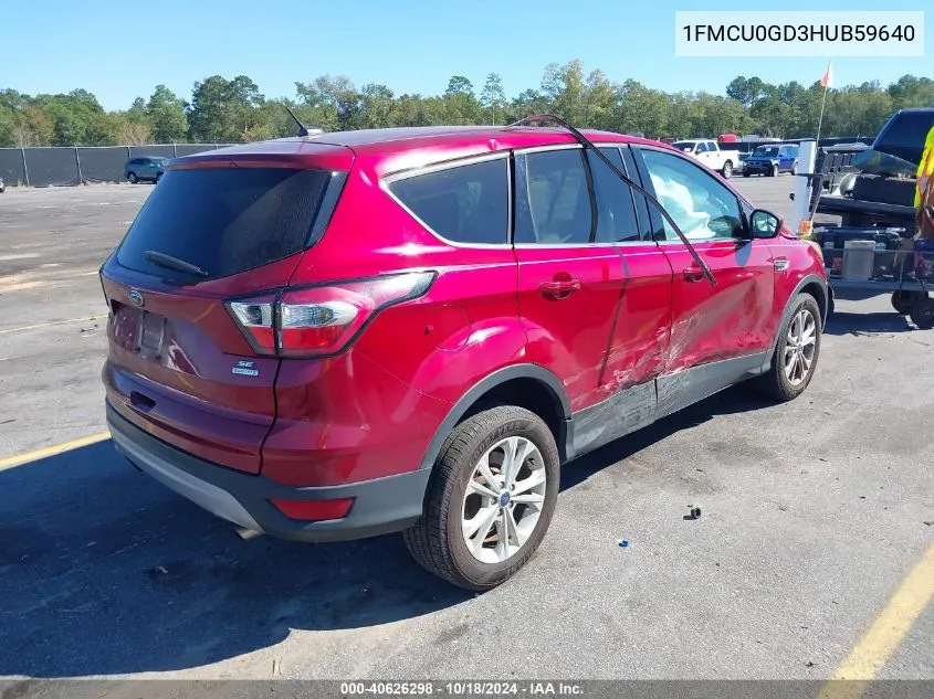 2017 Ford Escape Se VIN: 1FMCU0GD3HUB59640 Lot: 40626298