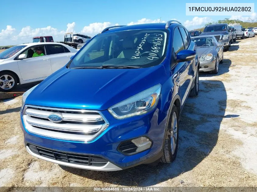 2017 Ford Escape Titanium VIN: 1FMCU0J92HUA02802 Lot: 40684685