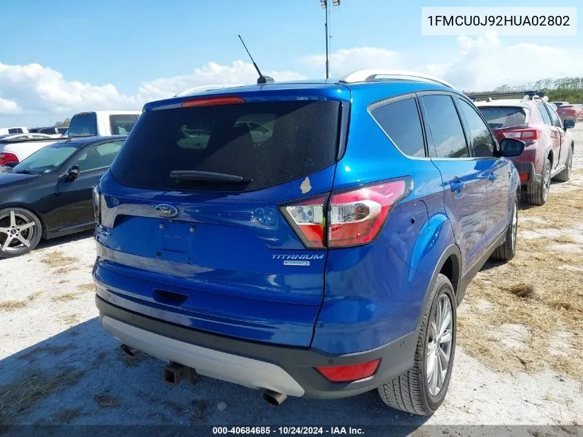 2017 Ford Escape Titanium VIN: 1FMCU0J92HUA02802 Lot: 40684685