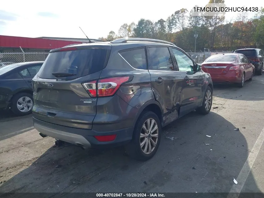 2017 Ford Escape Titanium VIN: 1FMCU0JD2HUC94438 Lot: 40702847