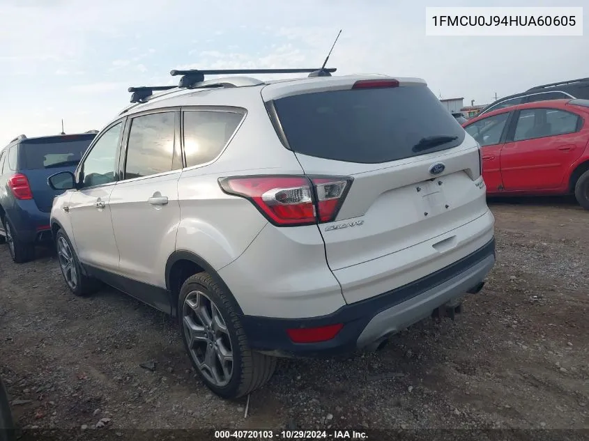 2017 Ford Escape Titanium VIN: 1FMCU0J94HUA60605 Lot: 40720103