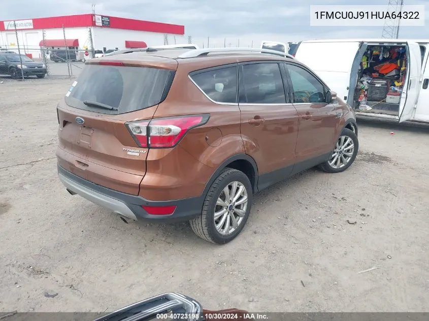 2017 Ford Escape Titanium VIN: 1FMCU0J91HUA64322 Lot: 40723198