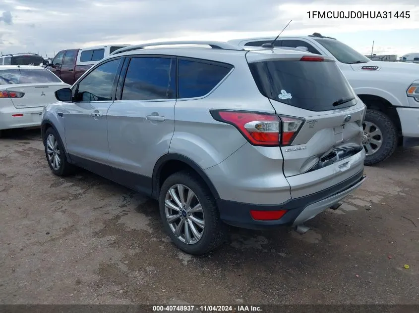 2017 Ford Escape Titanium VIN: 1FMCU0JD0HUA31445 Lot: 40748937