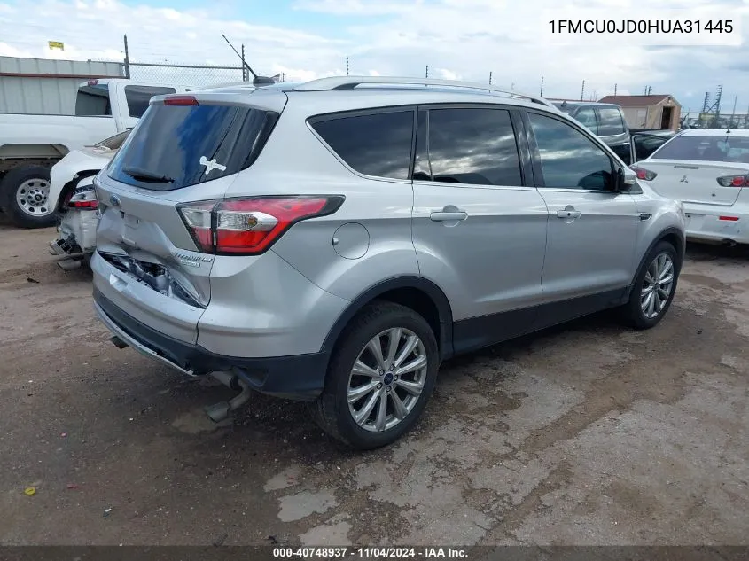 2017 Ford Escape Titanium VIN: 1FMCU0JD0HUA31445 Lot: 40748937