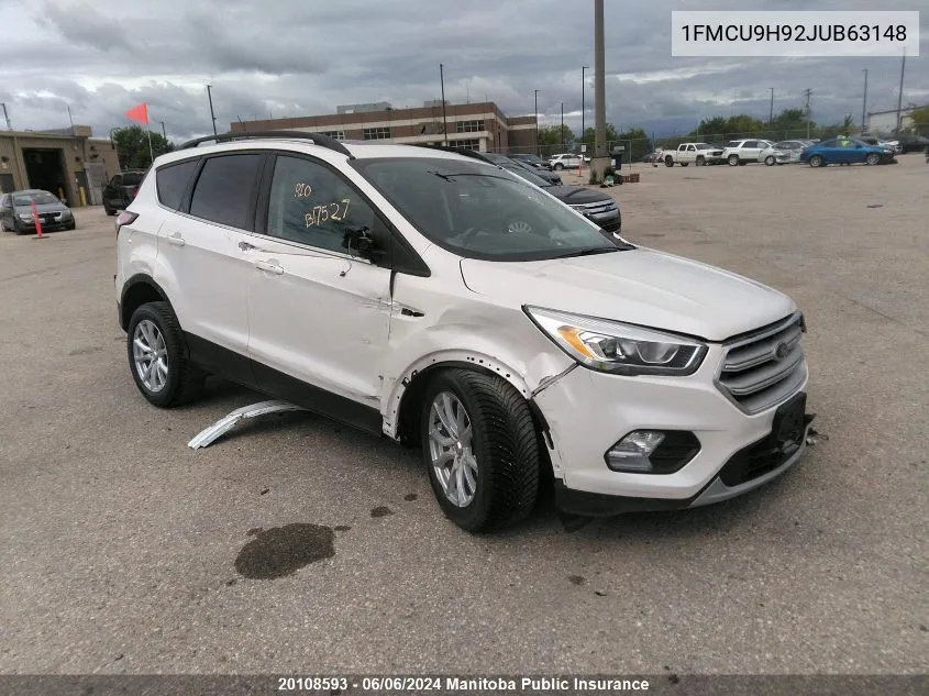 2018 Ford Escape Sel VIN: 1FMCU9H92JUB63148 Lot: 20108593