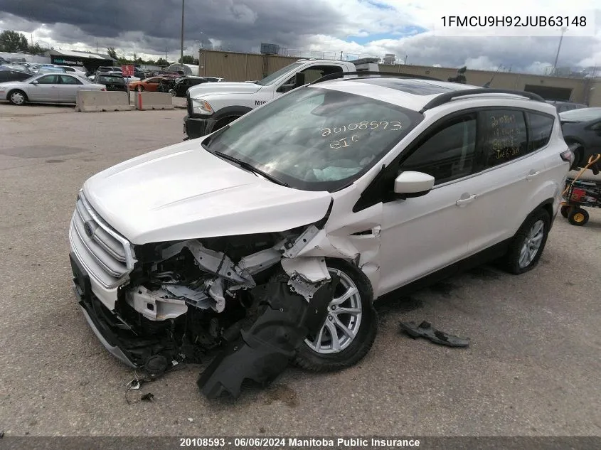 2018 Ford Escape Sel VIN: 1FMCU9H92JUB63148 Lot: 20108593